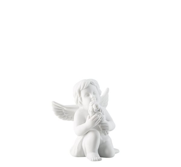 Angel small White-mat Angel with flowers
